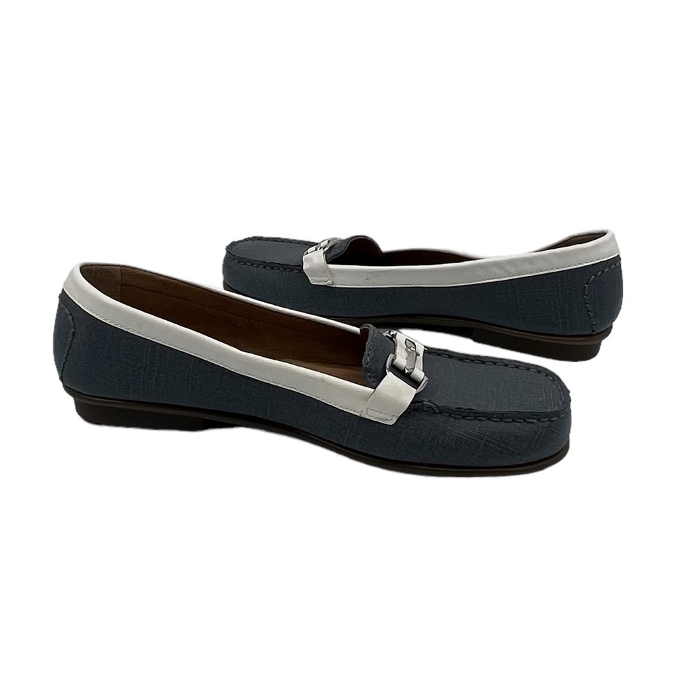 Aerosoles Blue White Manuscript Slip On Flat Loafers Size 9 Women’s